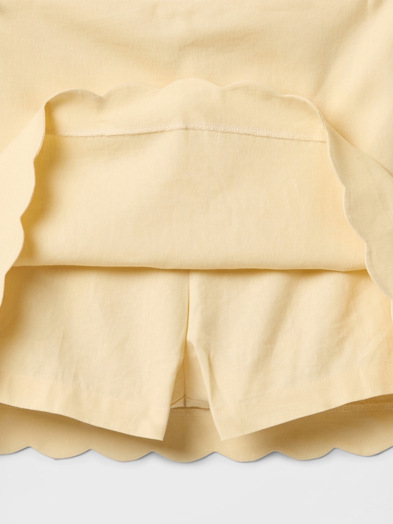 Linen-Blend Scalloped Mini Skort