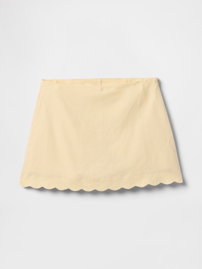 Linen-Blend Scalloped Mini Skort