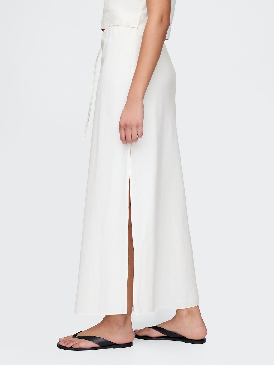 Linen-Blend Midi Skirt