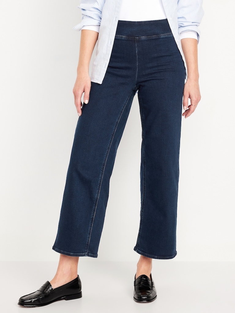 High-Waisted Weekender Pull-On Crop Wide-Leg Jeans