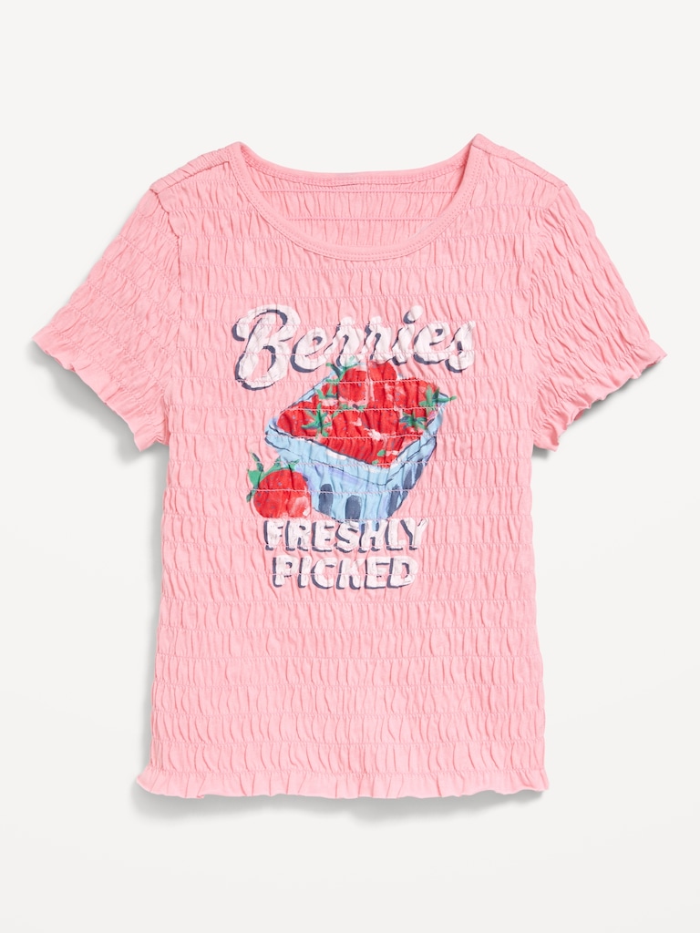 Short-Sleeve Smocked Graphic Top for Girls