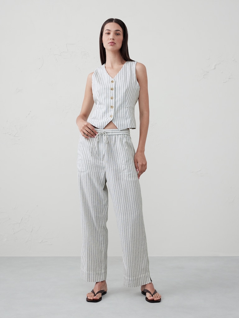 Straight Linen-Blend Pull-On Pant