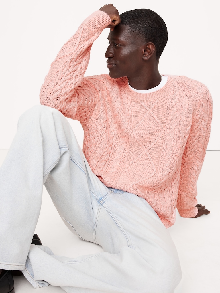 Cotton-Linen Cable-Knit Sweater