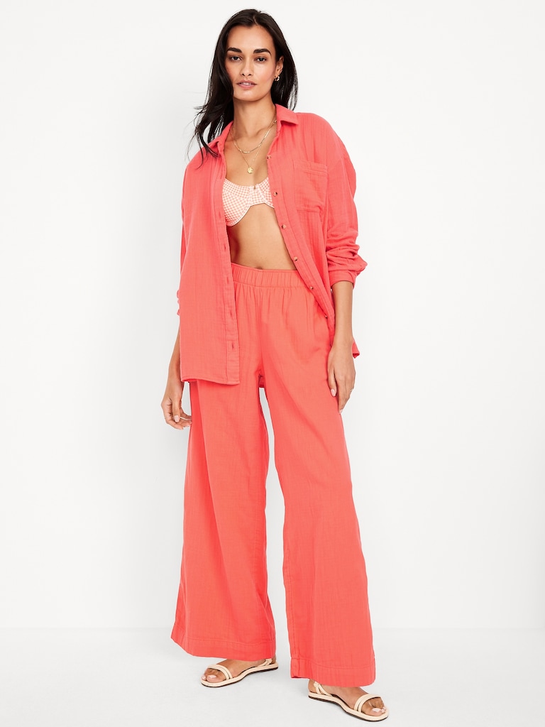 High-Waisted Crinkle Gauze Super Wide-Leg Pants