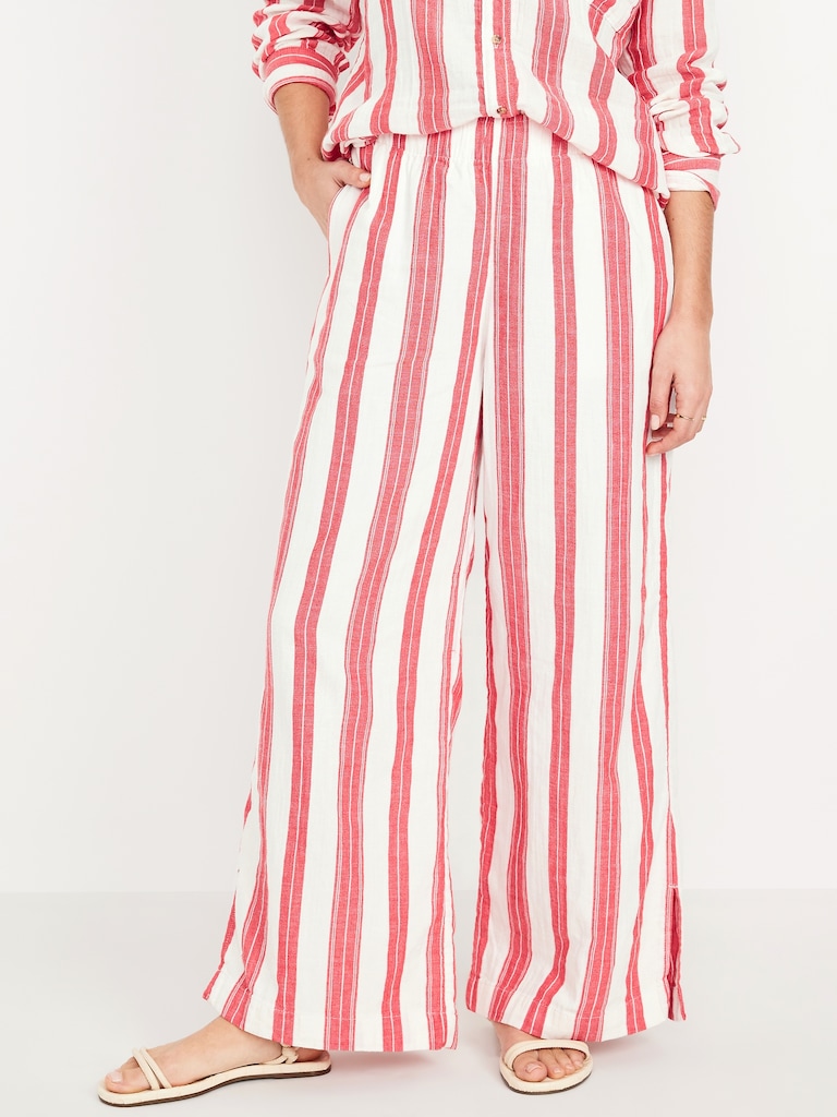 High-Waisted Crinkle Gauze Super Wide-Leg Pants
