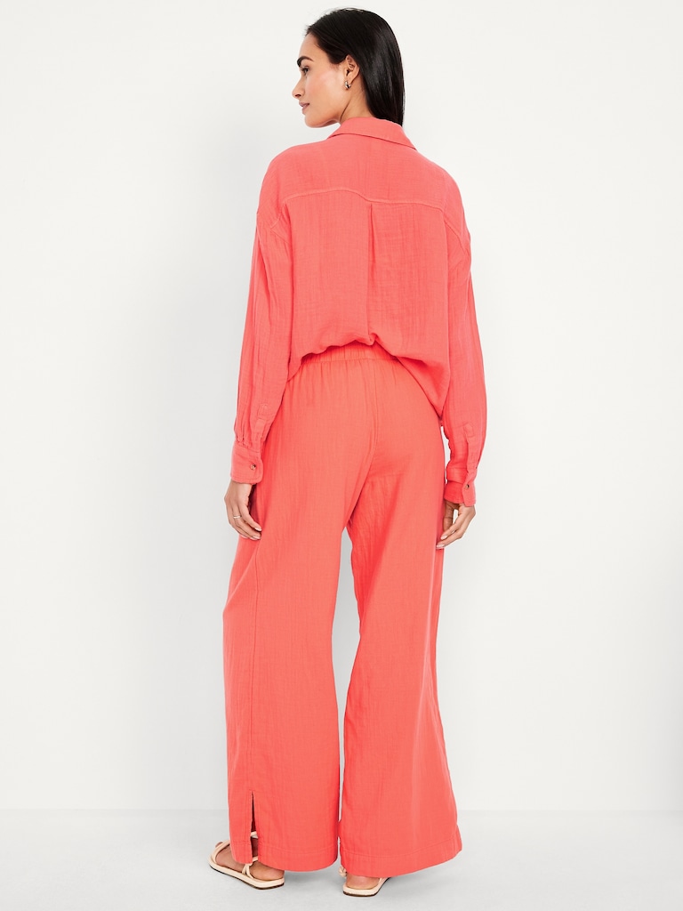 High-Waisted Crinkle Gauze Super Wide-Leg Pants