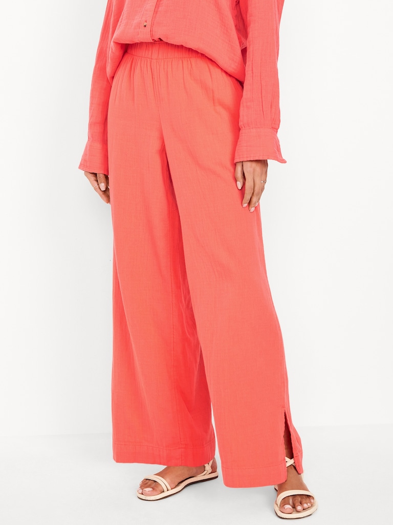 High-Waisted Crinkle Gauze Super Wide-Leg Pants