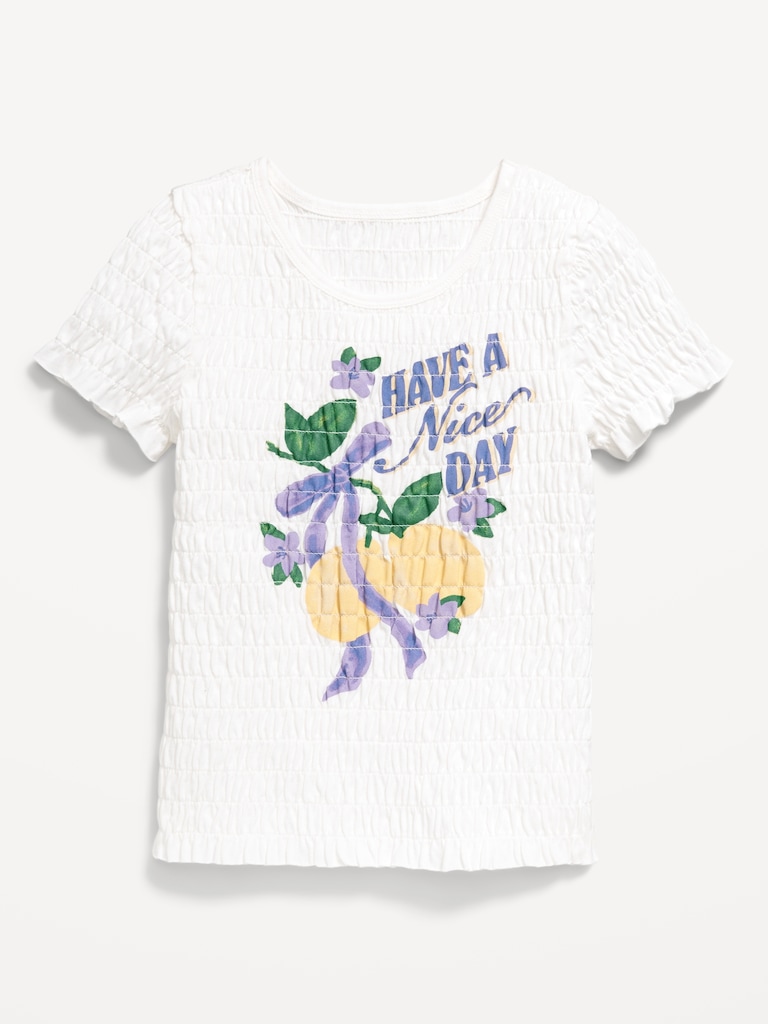Short-Sleeve Smocked Graphic T-Shirt for Girls