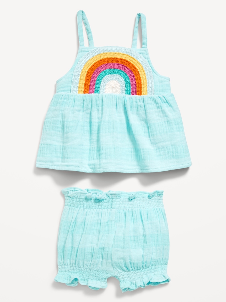 Sleeveless Double-Weave Top and Shorts Set for Baby