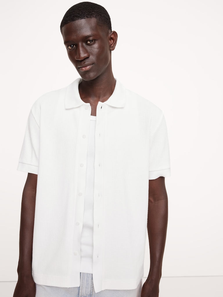 Ribbed Button-Down Knit Shirt