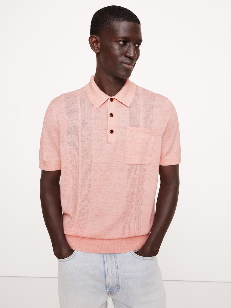 Linen-Cotton Ribbed Sweater Polo
