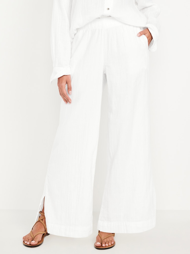 High-Waisted Crinkle Gauze Super Wide-Leg Pants
