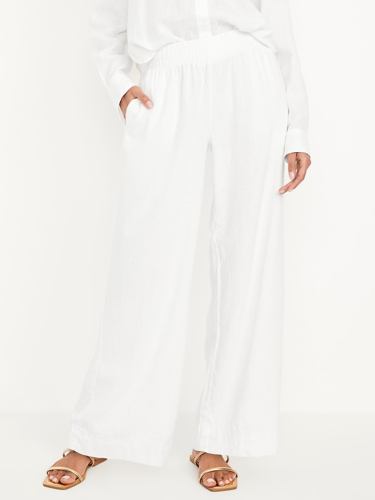 High-Waisted Linen-Blend Wide-Leg Pants