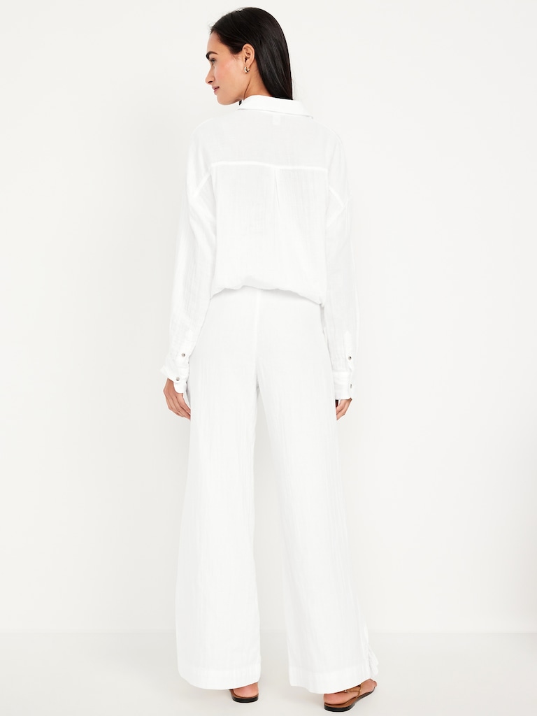 High-Waisted Crinkle Gauze Super Wide-Leg Pants