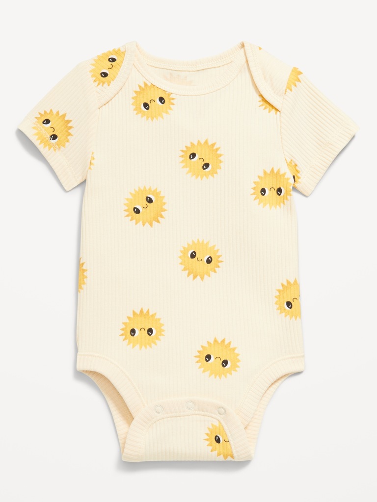Unisex Printed Ribbed Short-Sleeve Bodysuit for Baby