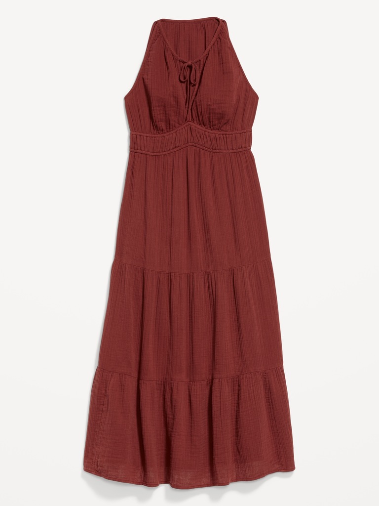 Fit & Flare Crinkle Gauze Maxi Dress