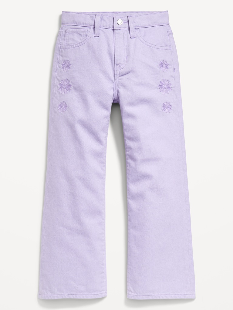 High-Waisted Embroidered Baggy Wide-Leg Jeans for Girls