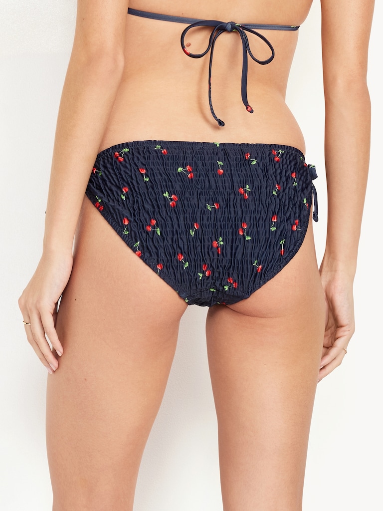 Mid-Rise Textured String Bikini Swim Bottoms