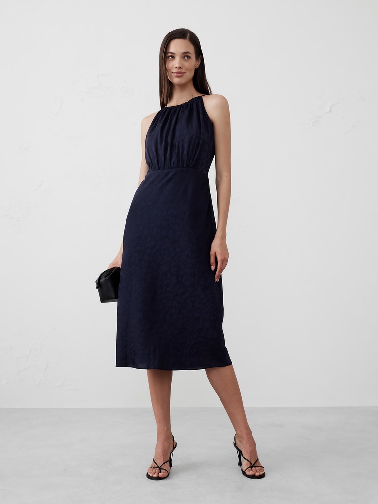 High-Neck Jacquard Midi Dress