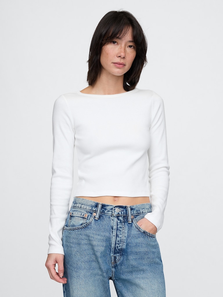 Heavyweight Rib Boatneck Crop T-Shirt