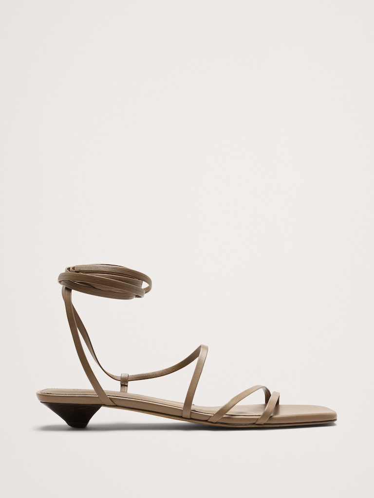 Italian Leather Strappy Kitten-Heel Sandal