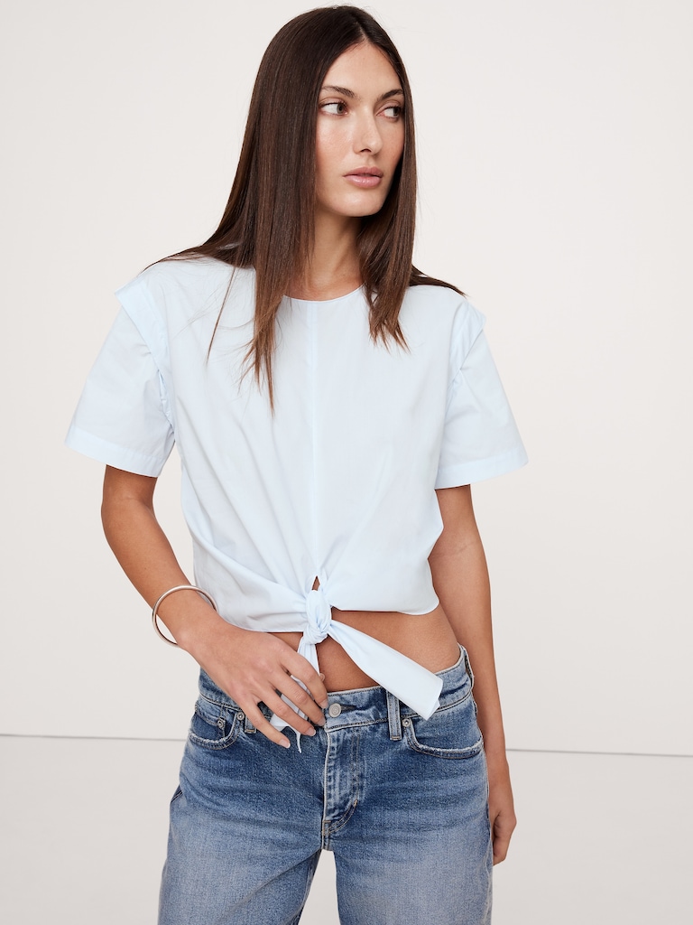 Cotton Poplin Tie-Front Top