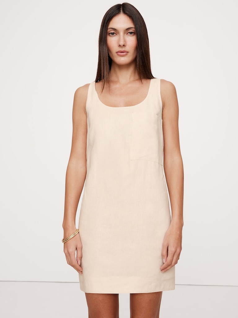Linen Scoop-Neck Shift Dress
