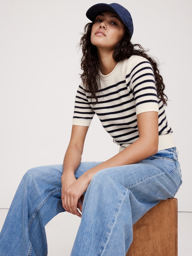 Lightweight Cashmere Short-Sleeve Sweater