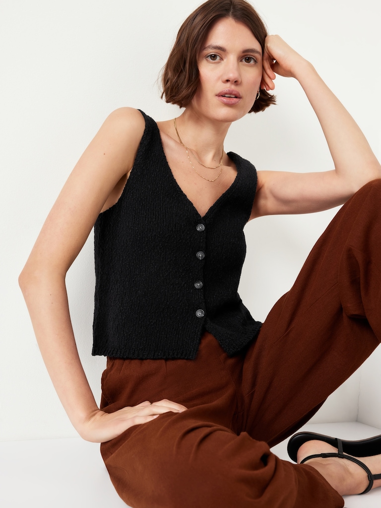 Button-Front Sweater Vest