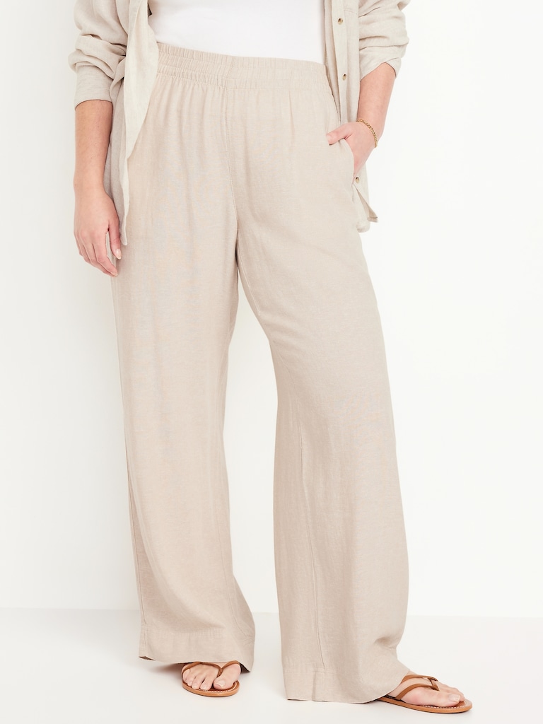 High-Waisted Linen-Blend Wide-Leg Pants