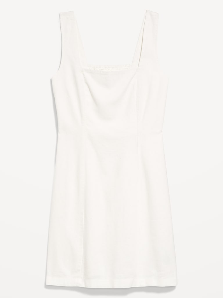 Square-Neck Linen-Blend Mini Dress