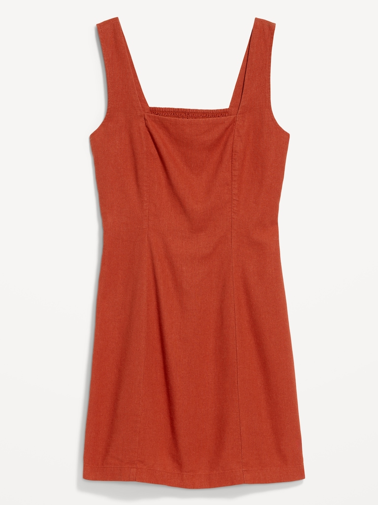 Square-Neck Linen-Blend Mini Dress