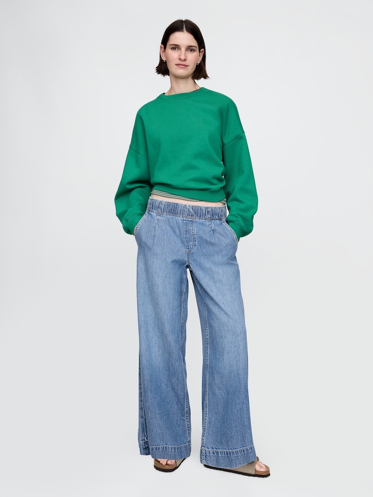 Mid Rise UltraSoft Pleated Easy Baggy Jeans