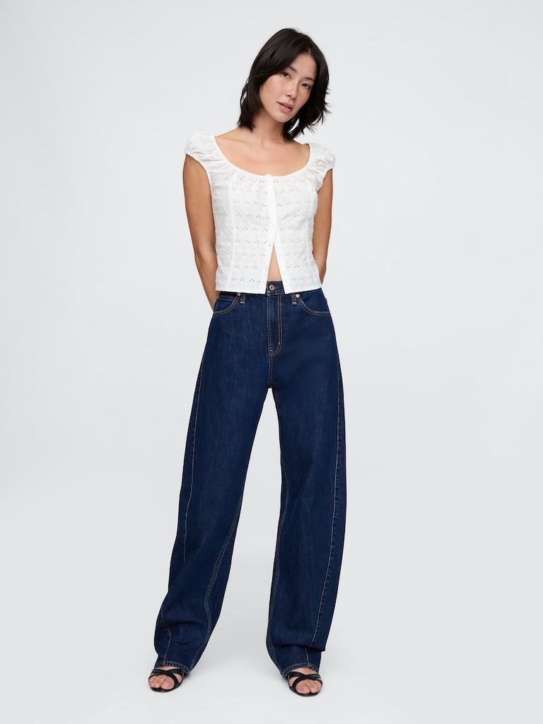 Cap-Sleeve Eyelet Top