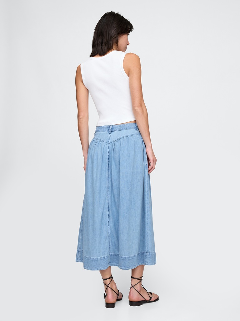 Denim Western Yoke Maxi Skirt