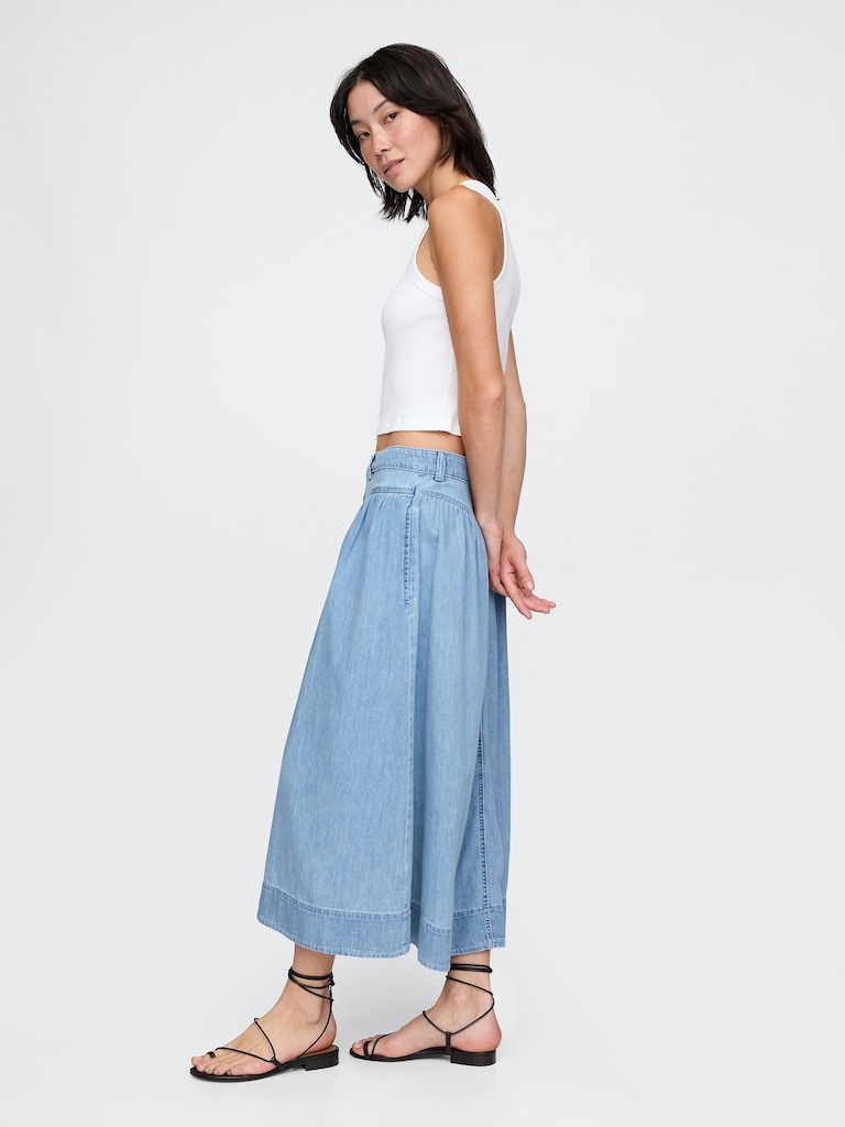Denim Western Yoke Maxi Skirt
