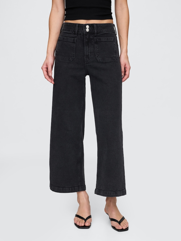 High Rise Stride Wide-Leg Ankle Jeans