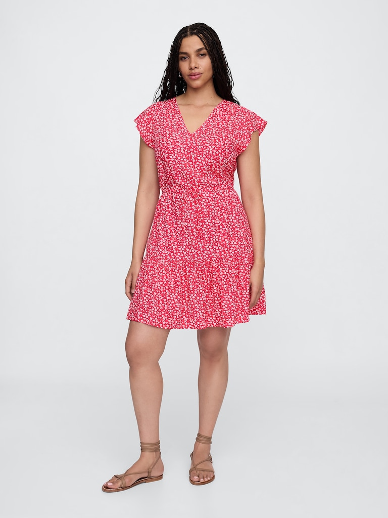 Flutter Sleeve Tie-Waist Mini Dress