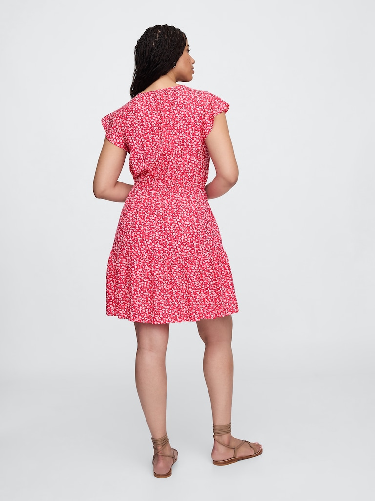 Flutter Sleeve Tie-Waist Mini Dress