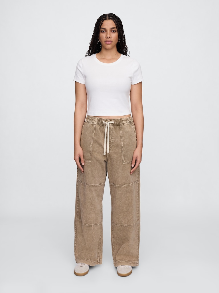 High Rise Wide-Leg Utility Pull-On Jeans