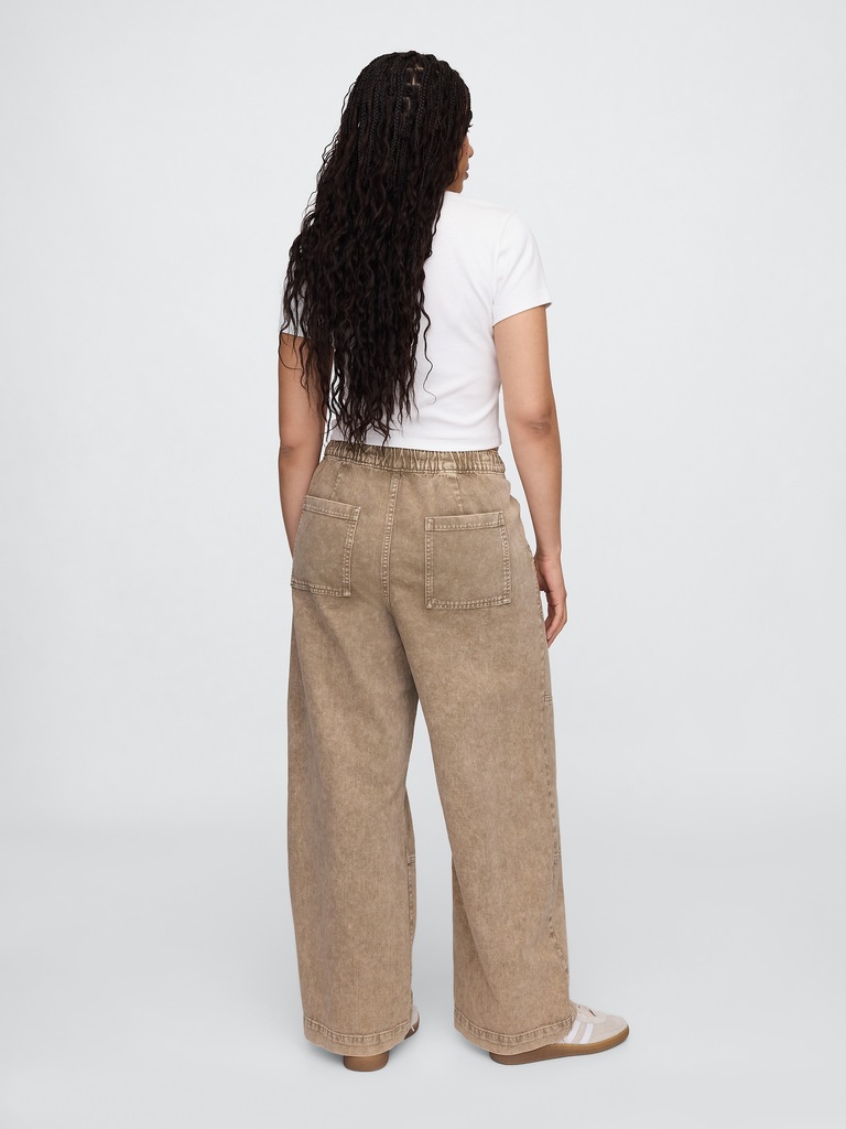 High Rise Wide-Leg Utility Pull-On Jeans