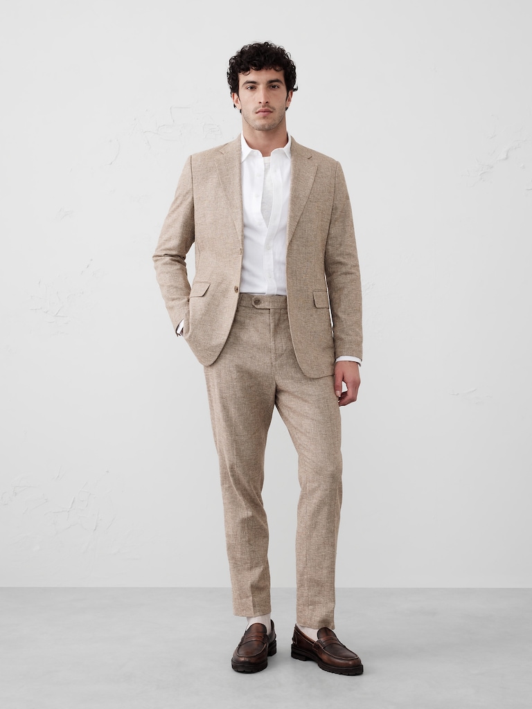 Linen-Blend Herringbone Suit Trouser