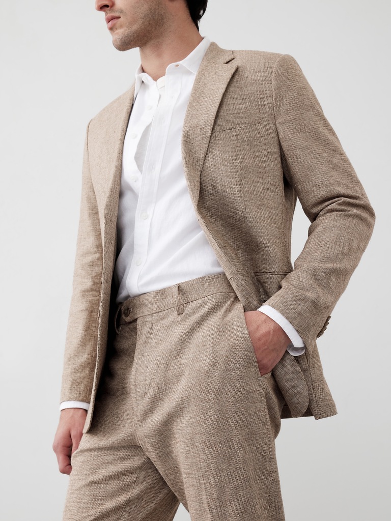 Linen-Blend Herringbone Suit Trouser