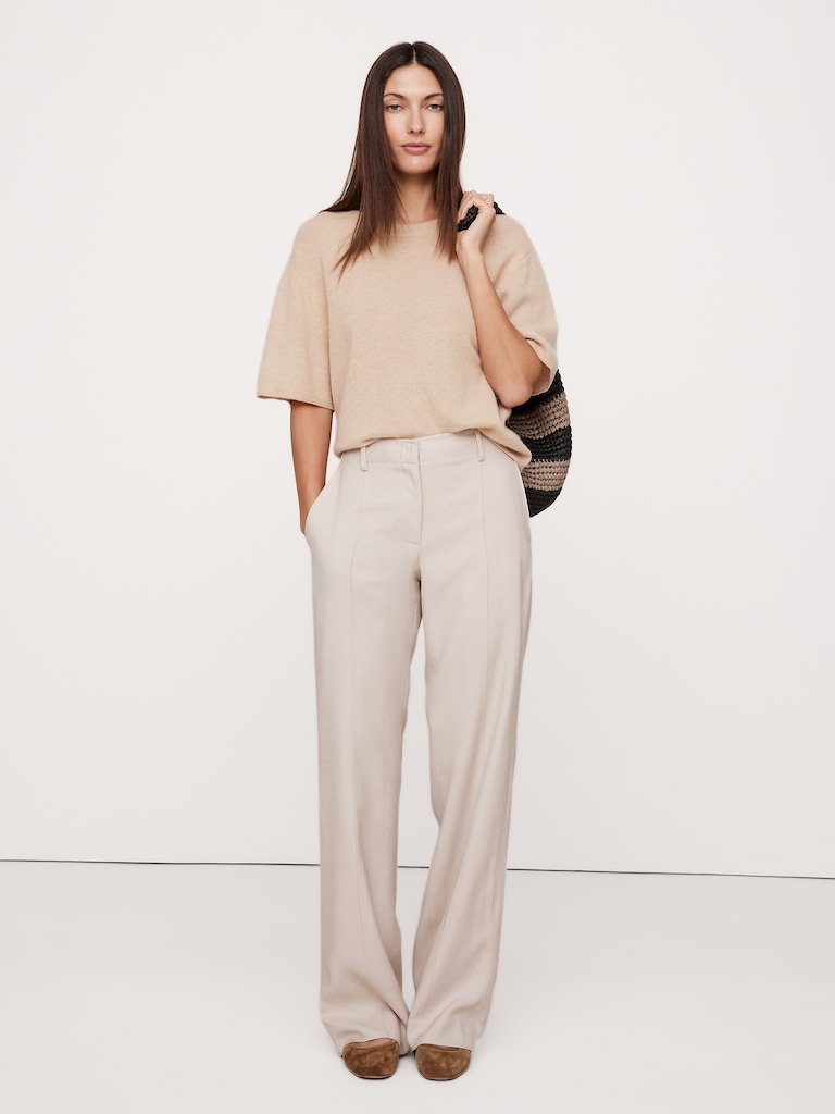 Mid-Rise Wide-Leg Drapey Twill Pant