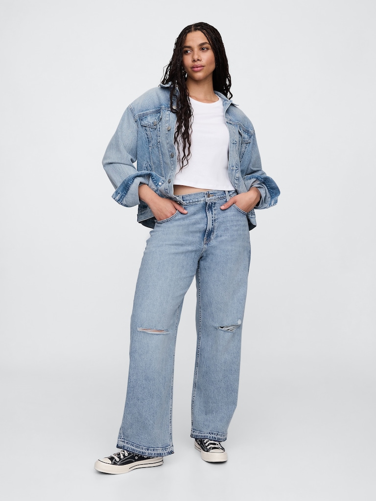 Mid Rise Destructed '90s Loose Jeans