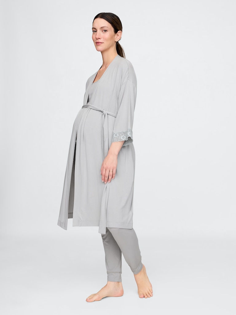 Maternity Lace Trim Robe in Modal