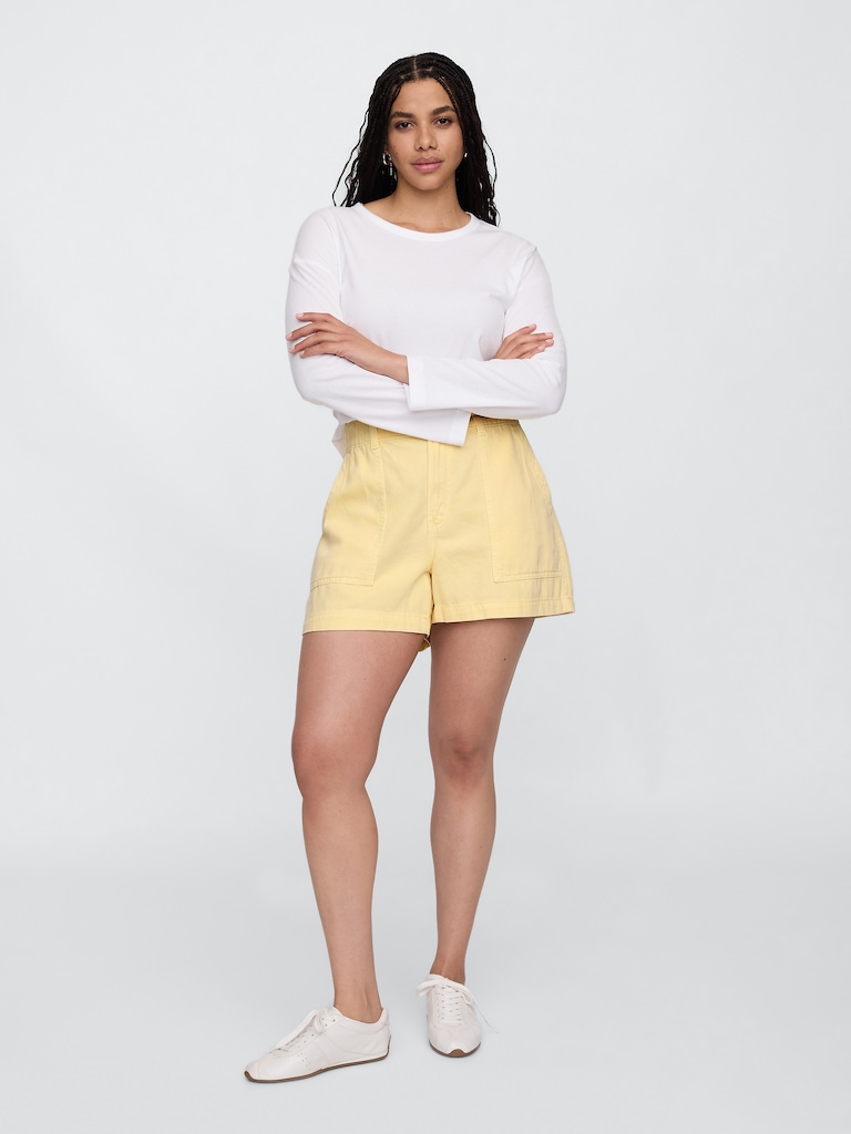 4" High Rise SuperSoft Denim Utility Shorts