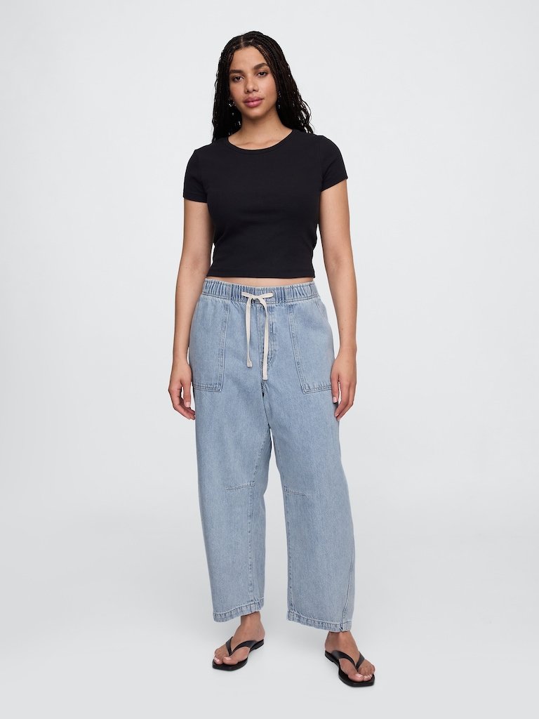 Mid Rise SuperSoft Pull-On Barrel Jeans