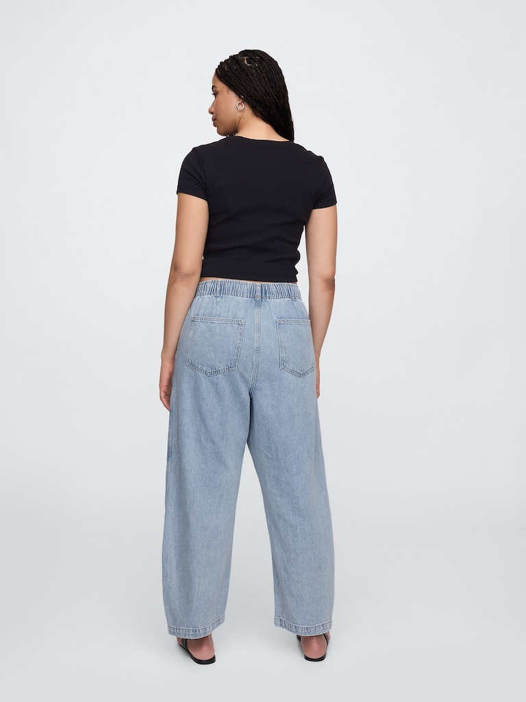 Mid Rise SuperSoft Pull-On Barrel Jeans
