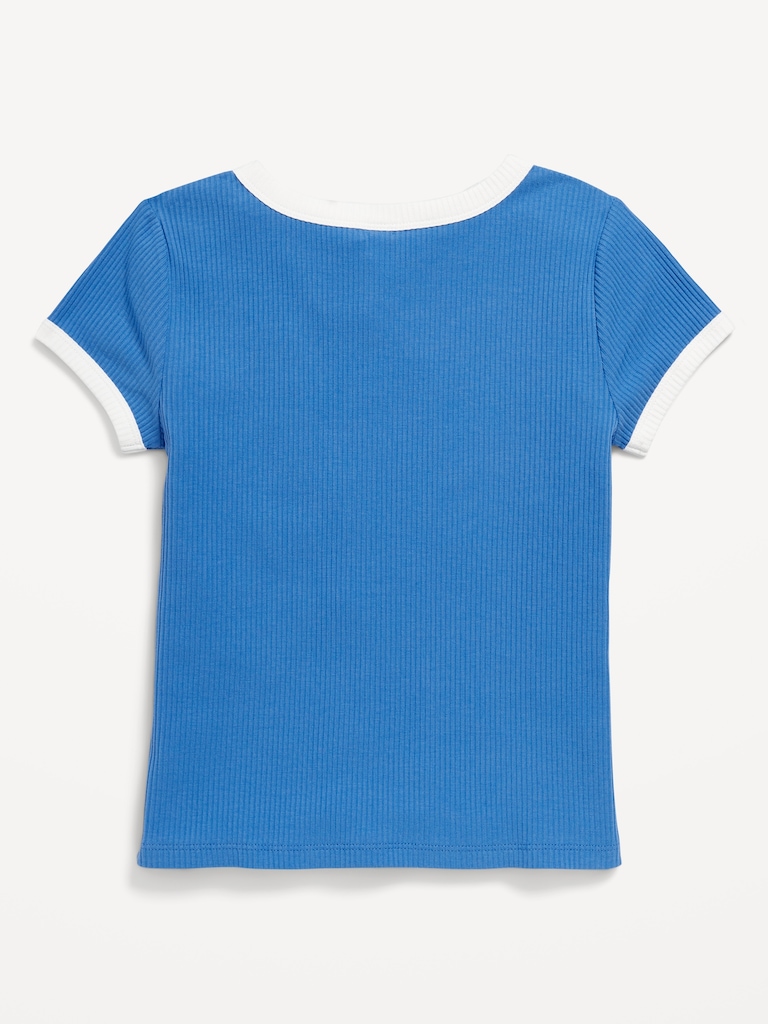 T-shirt côtelé ajusté à imprimé pour fille